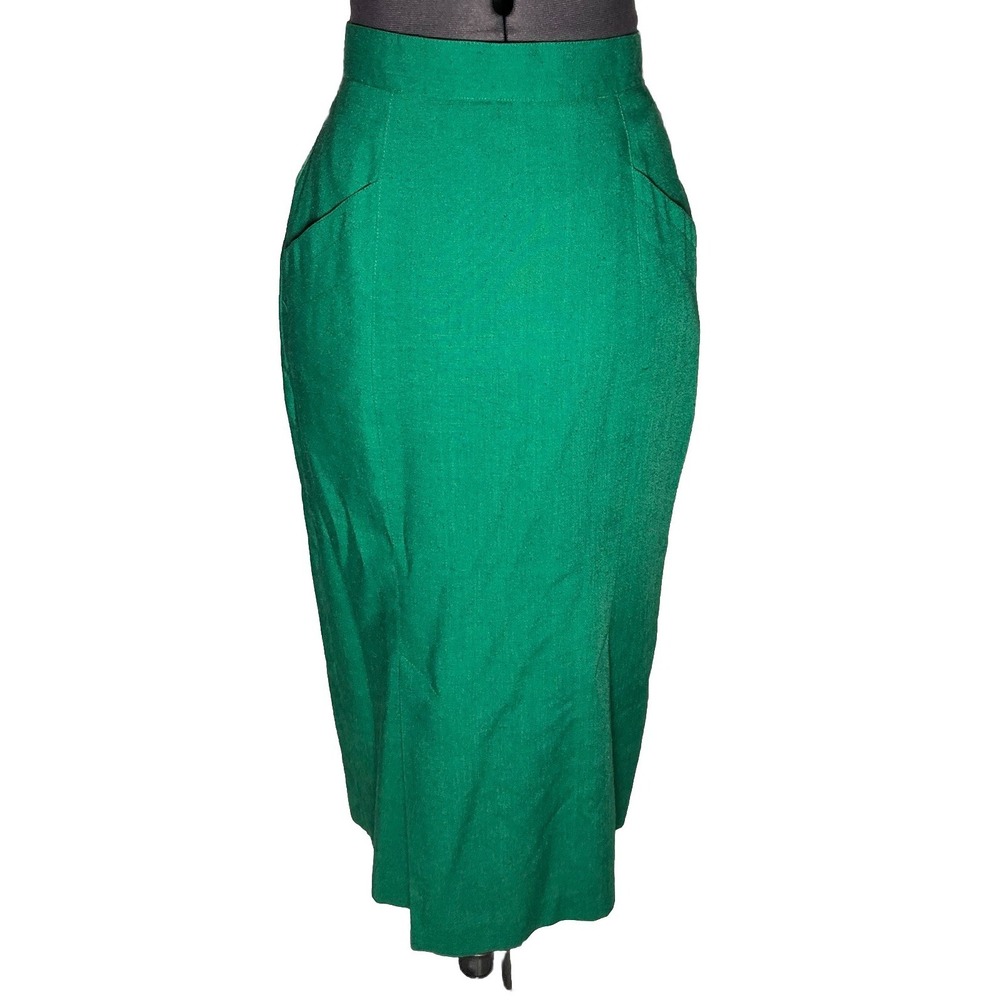 Vtg 80s Green Pencil Skirt Union Made‎ USA Secretary Casual W-28 H-39
